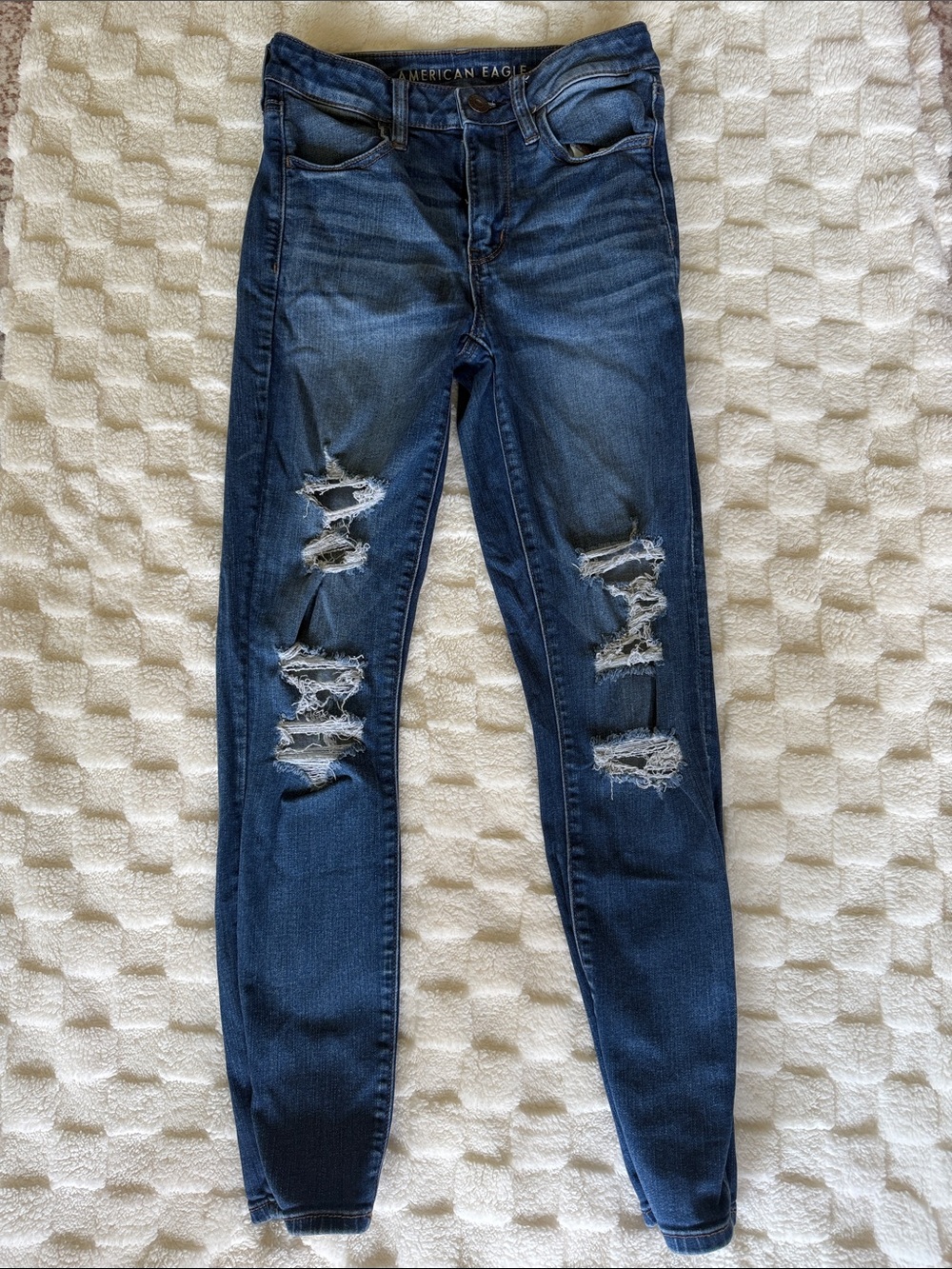 American Eagle Outfitters Dark Blue Ripped Skinny Jeans for Women